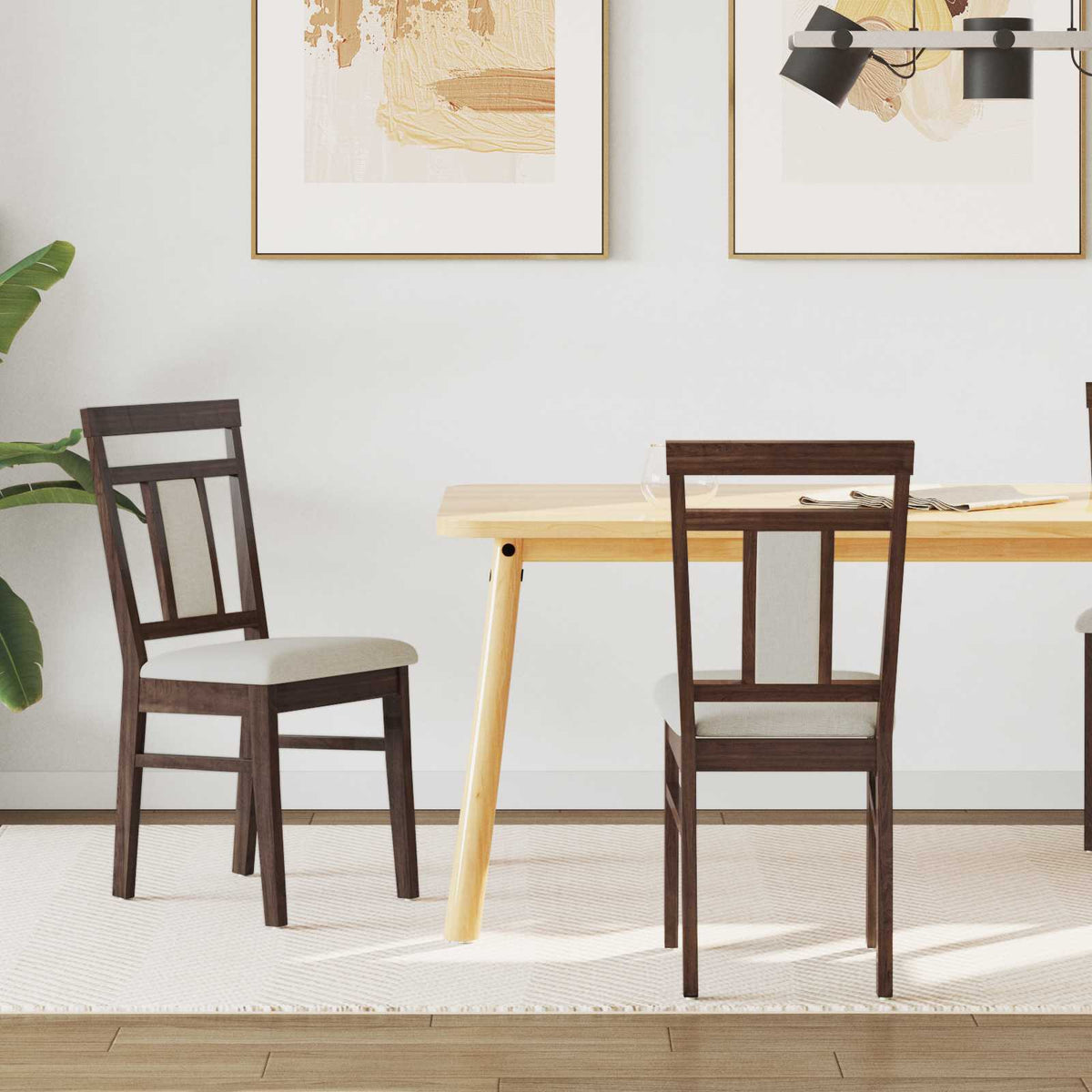 Silla De Comedor 2 Uds. Madera De Caucho Sólido
