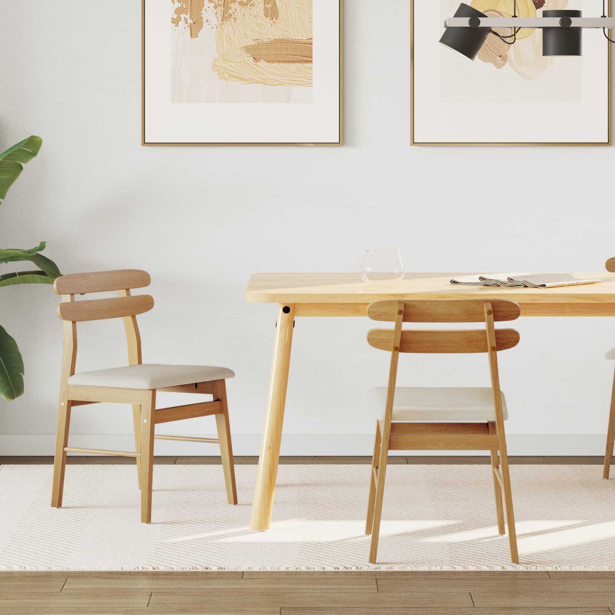 Silla De Comedor 2 Uds. Madera De Caucho Sólido Claro