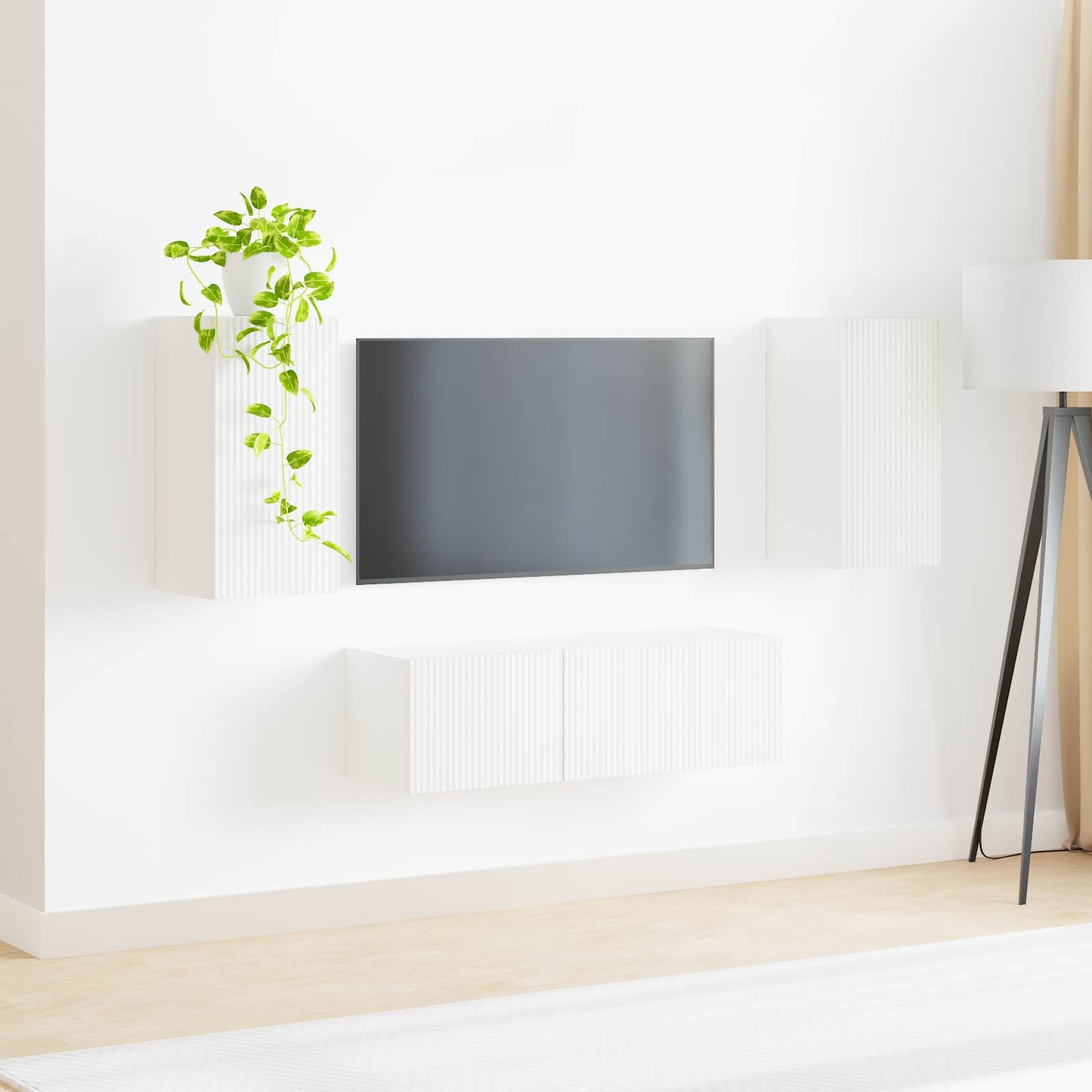 Conjunto De Mueble Para Tv De Pared 4 Pcs Madera De Ingeniería