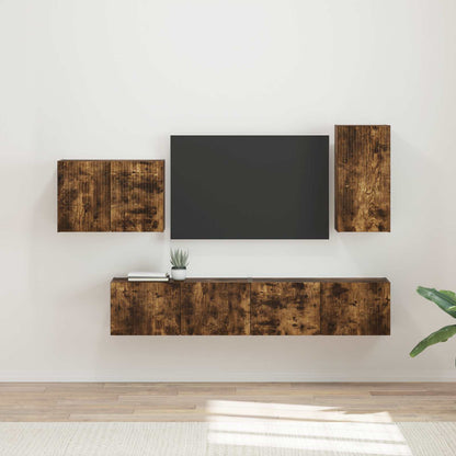 Conjunto De Mueble Para Tv De Pared 4 Pcs Madera Vieja