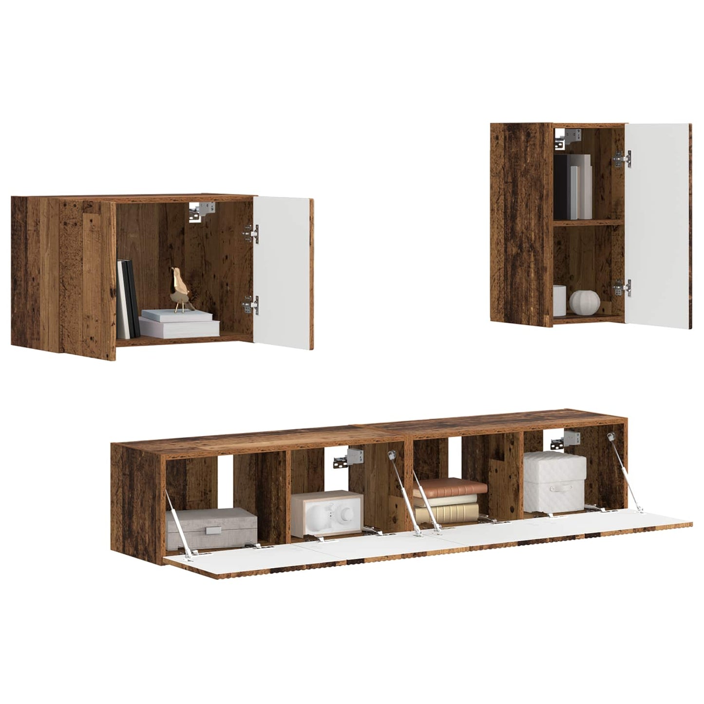 Conjunto De Mueble Para Tv De Pared 4 Pcs Madera Vieja