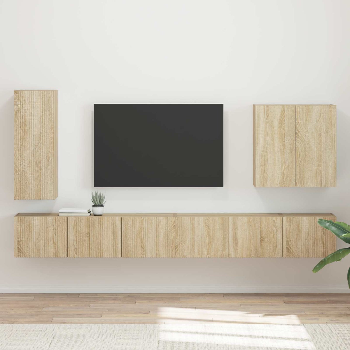 Conjunto De Mueble Para Tv De Pared 6 Pcs Roble Artesanal