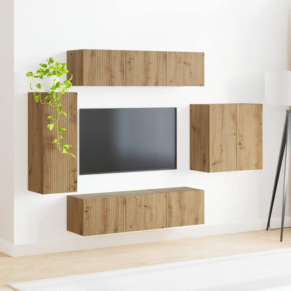 Conjunto De Mueble Para Tv De Pared 6 Pcs Roble Artesanal