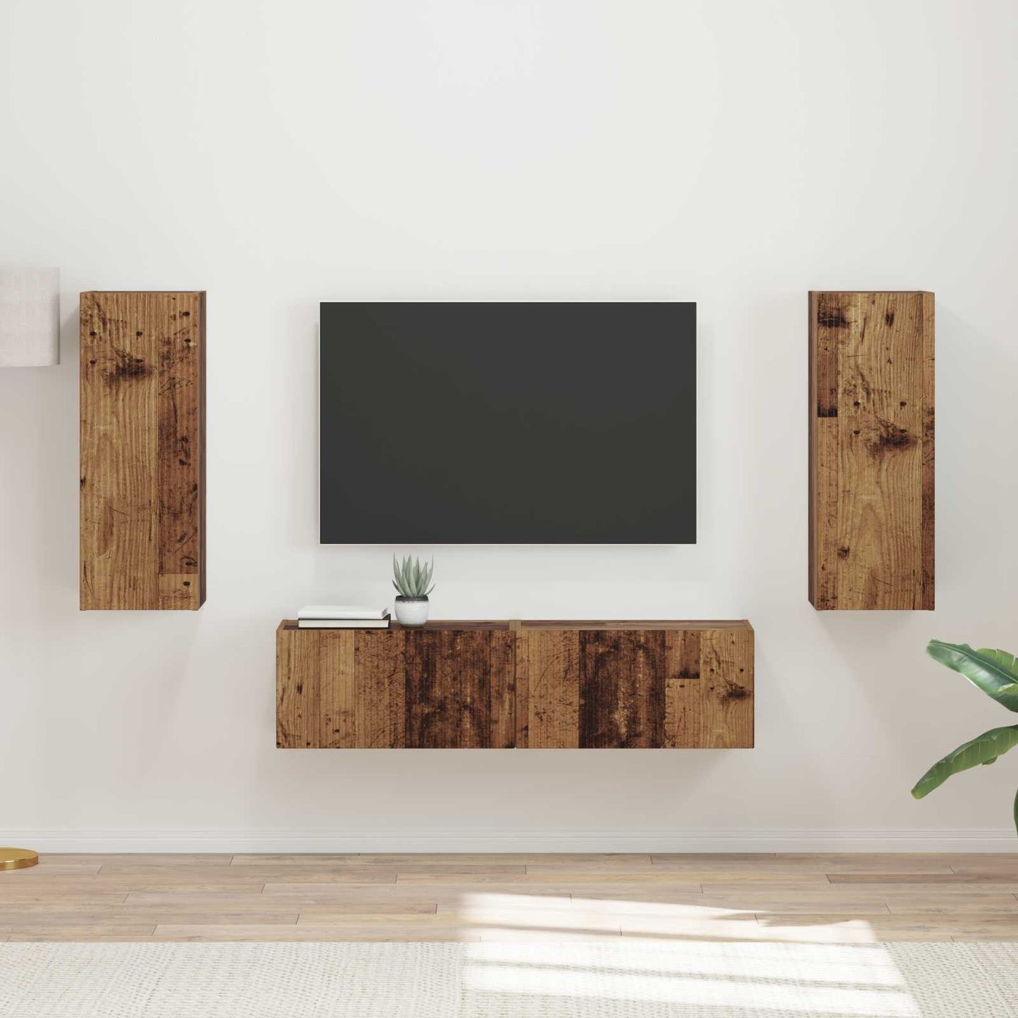 Conjunto De Mueble De Tv Montaje En La Pared 2 Pcs Madera Vieja