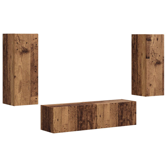 Conjunto De Mueble De Tv Montaje En La Pared 2 Pcs Madera Vieja