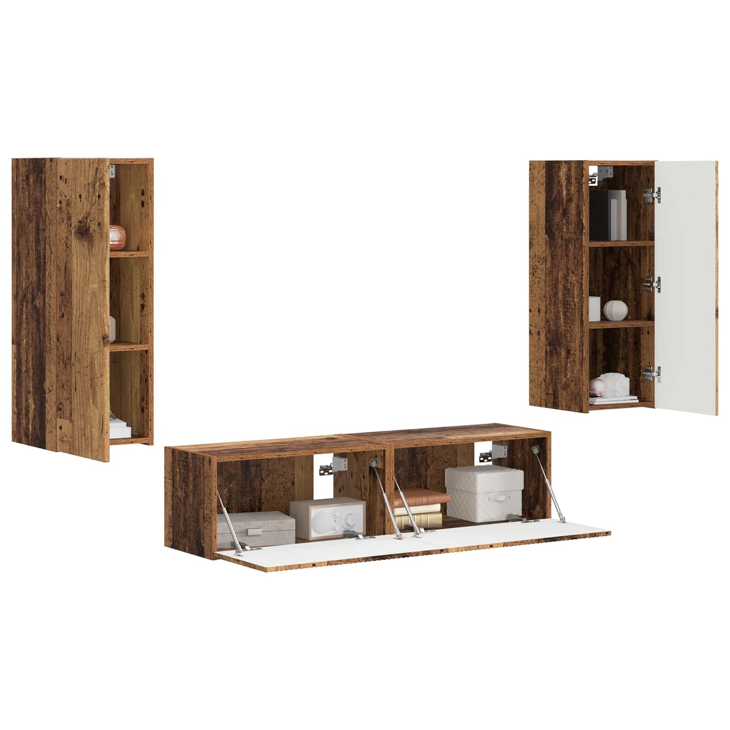 Conjunto De Mueble De Tv Montaje En La Pared 2 Pcs Madera Vieja