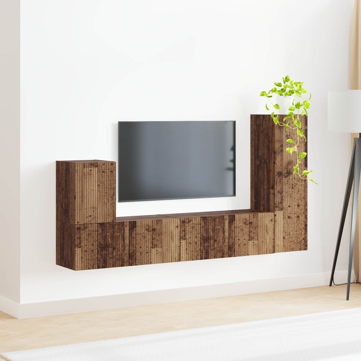 Conjunto De Mueble De Tv Montaje En La Pared 3 Pcs Madera Vieja