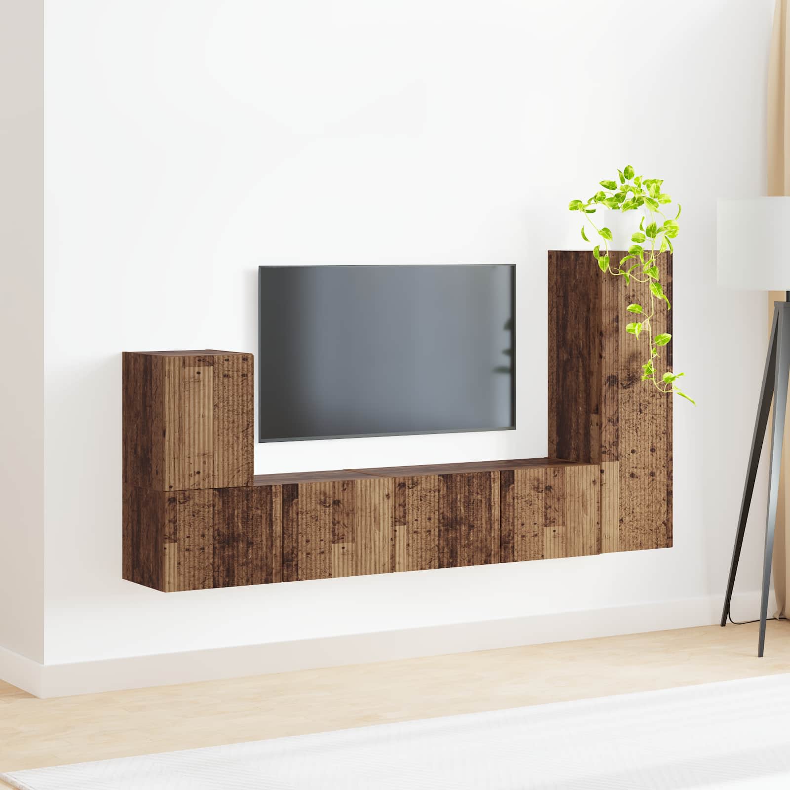 Conjunto De Mueble De Tv Montaje En La Pared 3 Pcs Madera Vieja