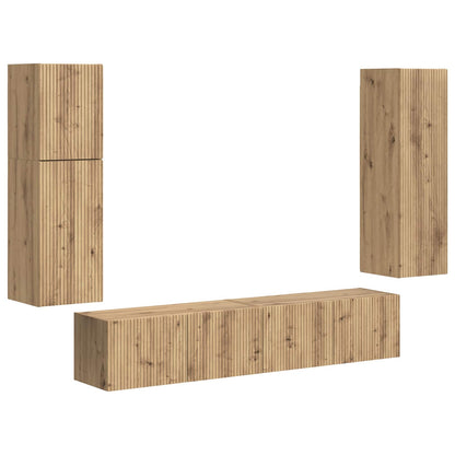 Conjunto De Mueble De Tv 4 Pcs Roble Artesanal
