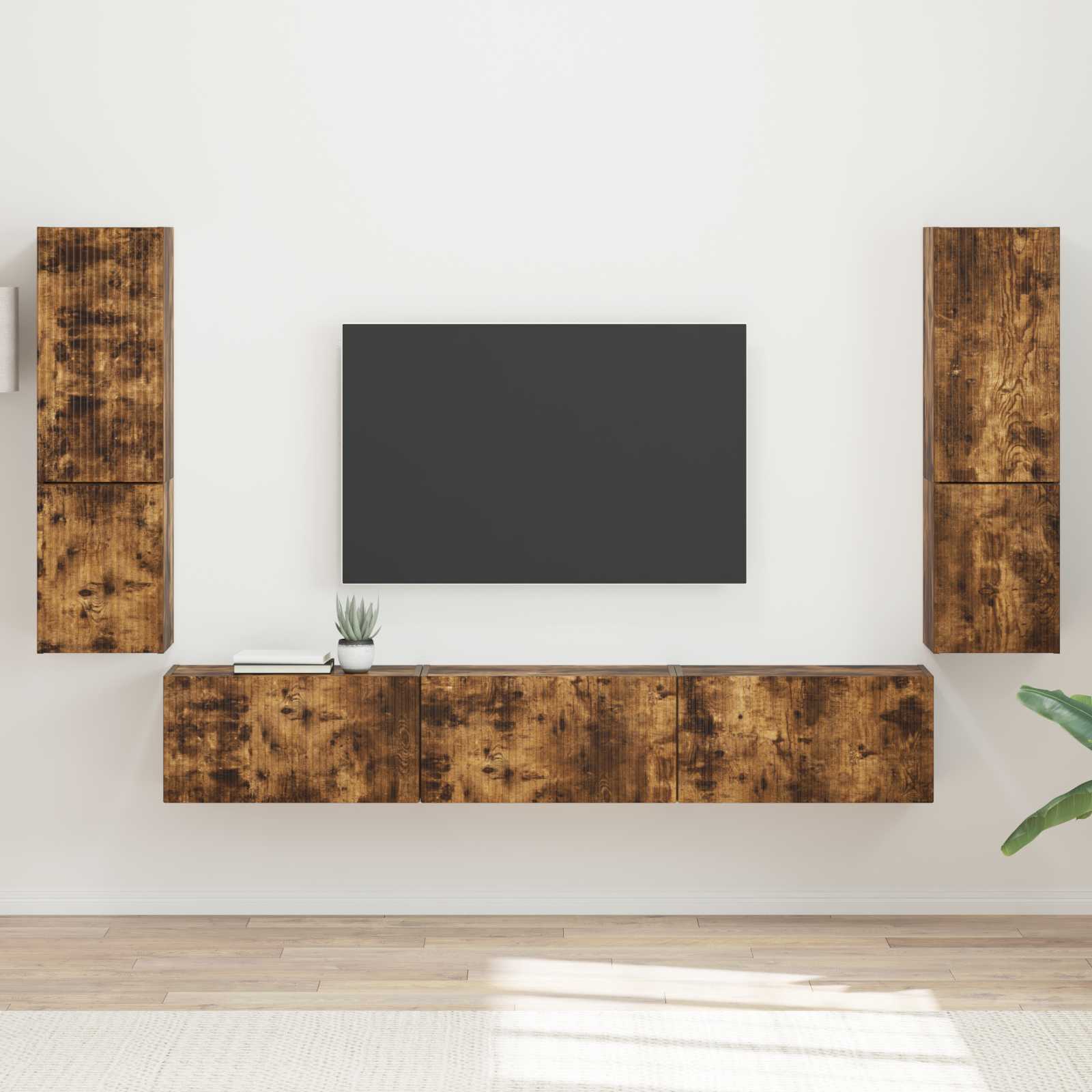 Conjunto De Mueble De Tv Montaje En La Pared 4 Pcs Madera Vieja
