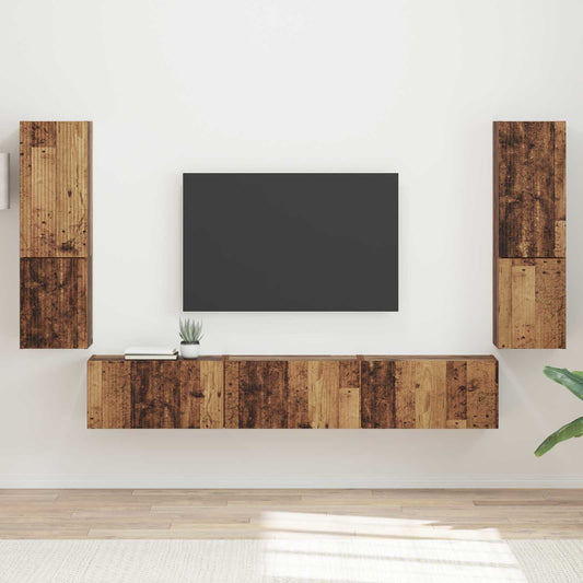 Conjunto De Mueble De Tv Montaje En La Pared 4 Pcs Madera Vieja