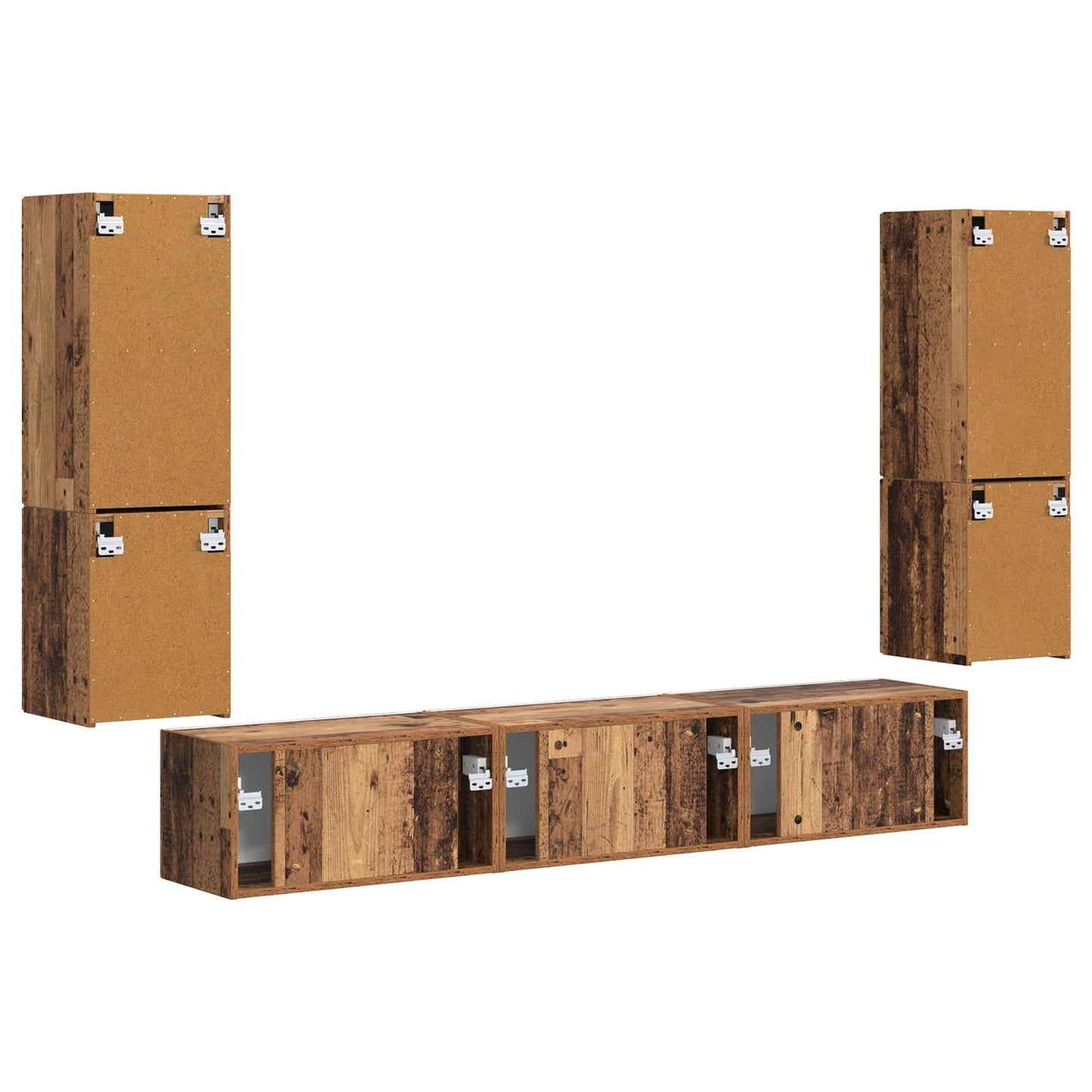 Conjunto De Mueble De Tv Montaje En La Pared 4 Pcs Madera Vieja