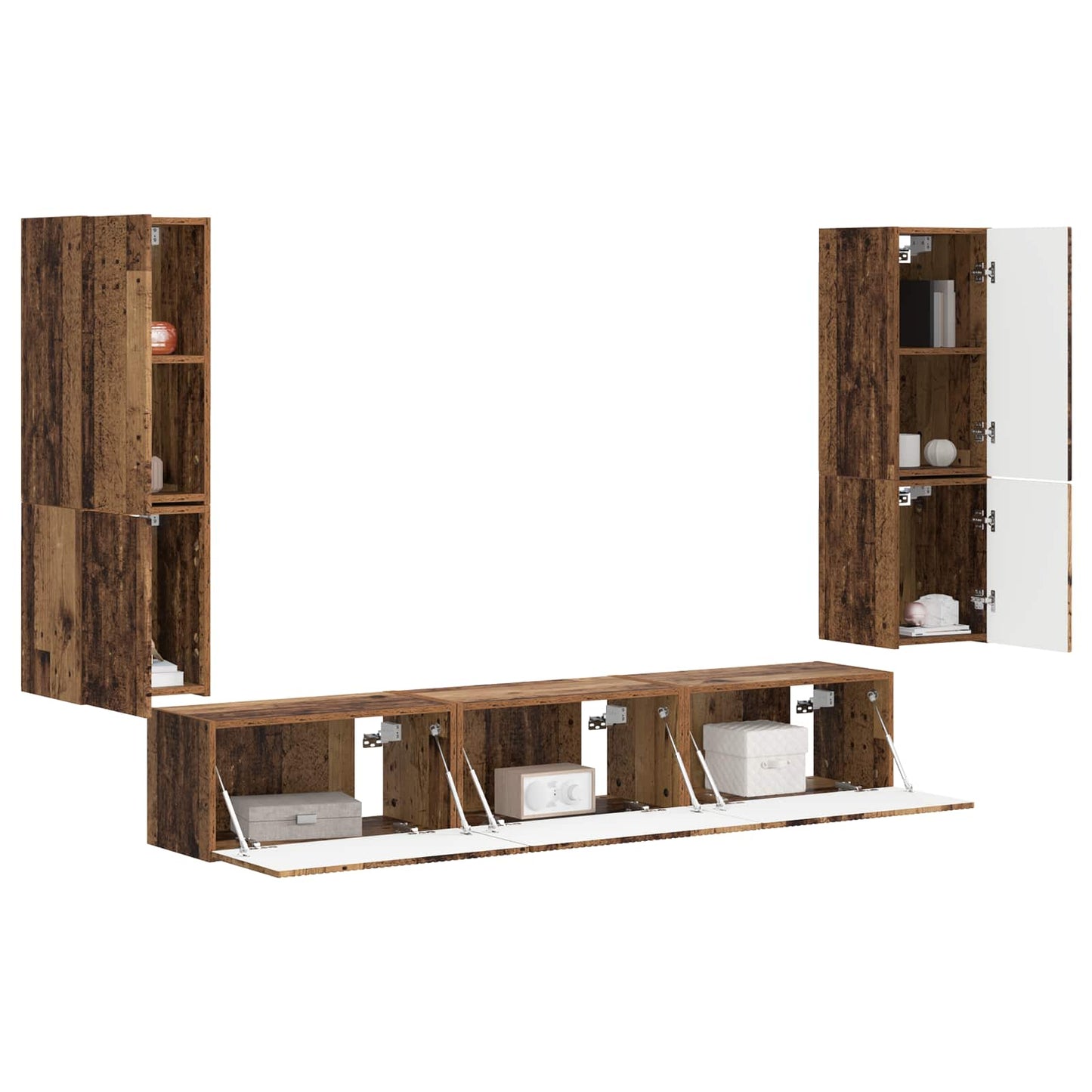 Conjunto De Mueble De Tv Montaje En La Pared 4 Pcs Madera Vieja