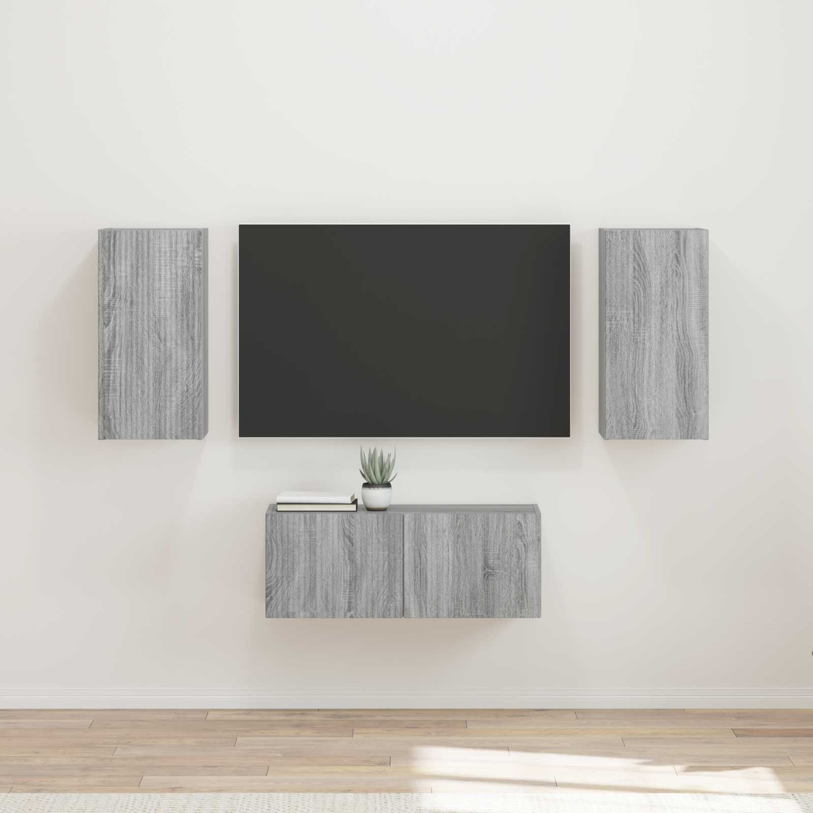 Conjunto De Mueble De Tv Montaje En La Pared 6 Pcs Madera Vieja