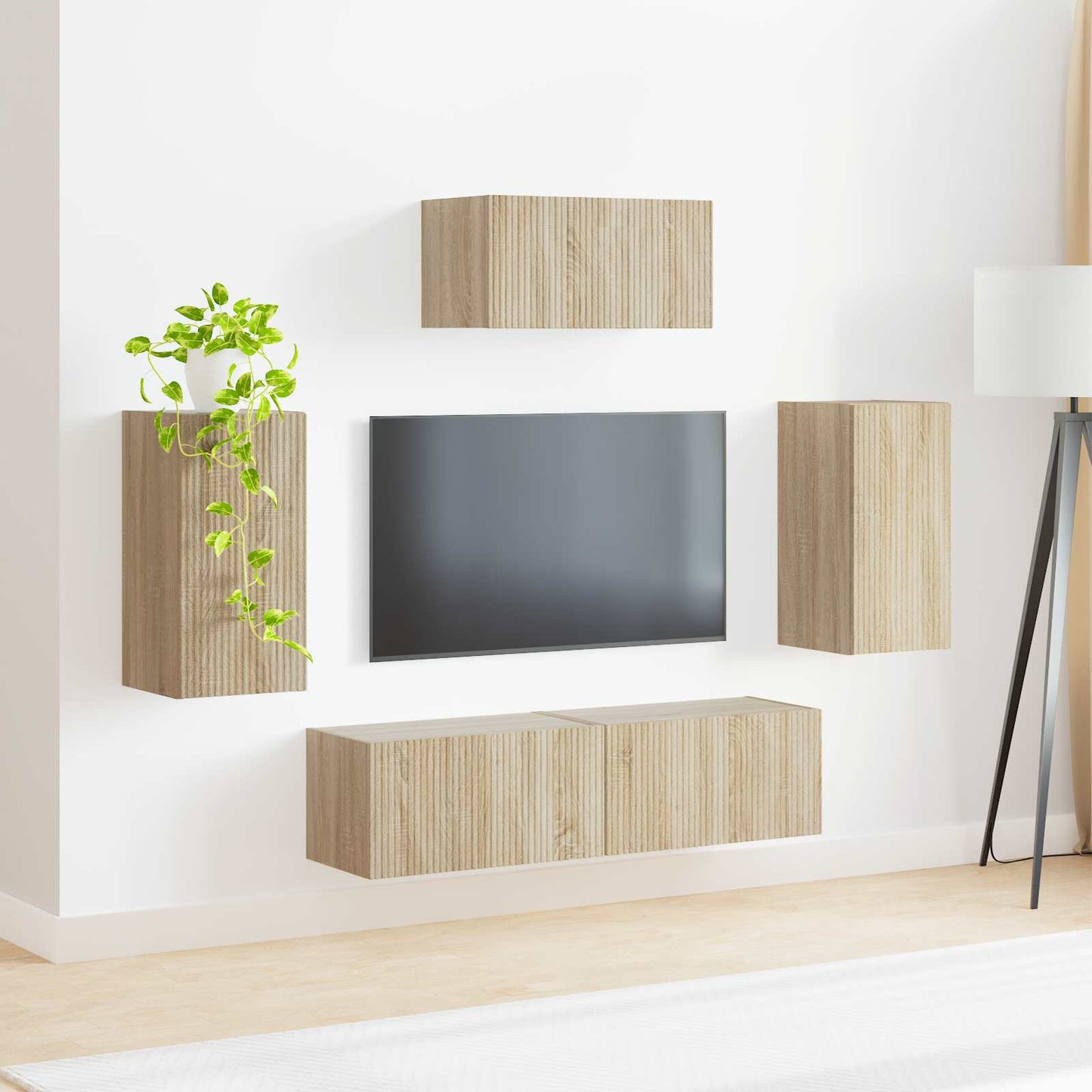 Conjunto De Mueble De Tv Montaje En La Pared 5 Pcs Roble Sonoma