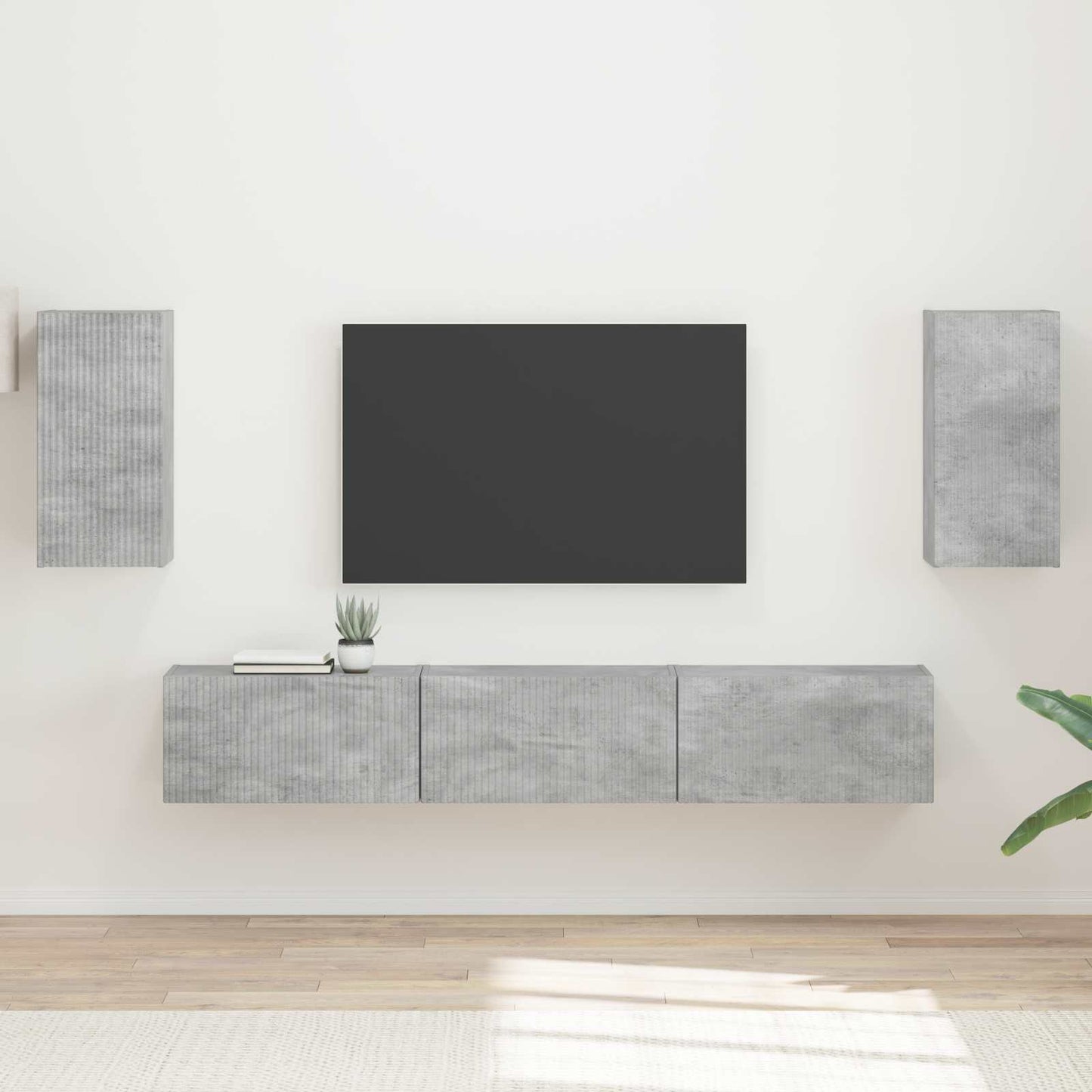 Conjunto De Mueble De Tv 5 Pcs Gris Concreto