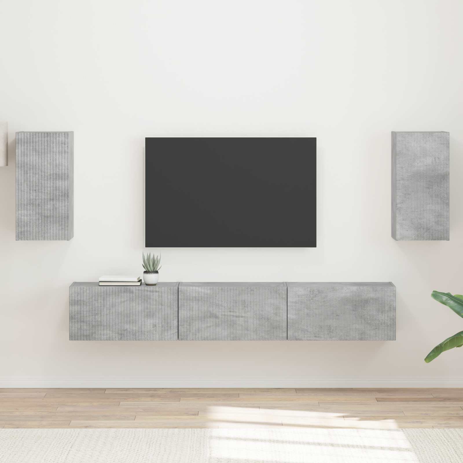 Conjunto De Mueble De Tv 5 Pcs Gris Concreto