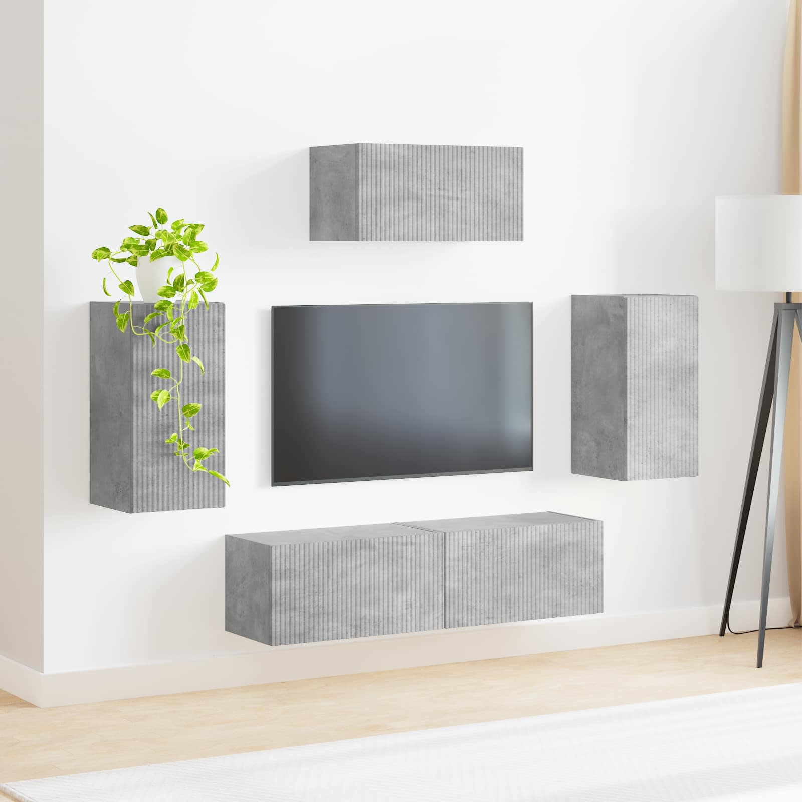 Conjunto De Mueble De Tv 5 Pcs Gris Concreto