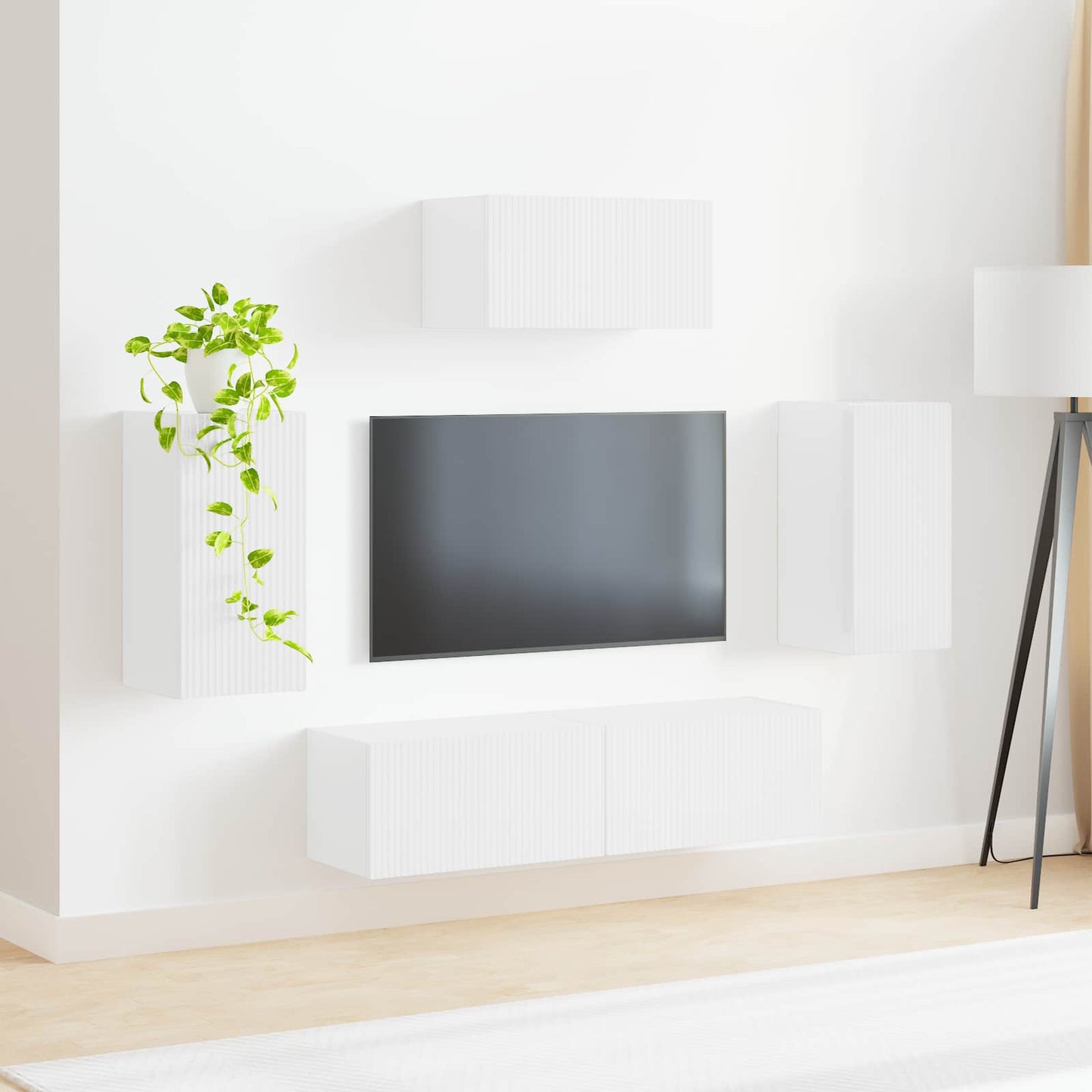 Conjunto De Mueble De Tv 5 Pcs Brillante Madera De Ingeniería