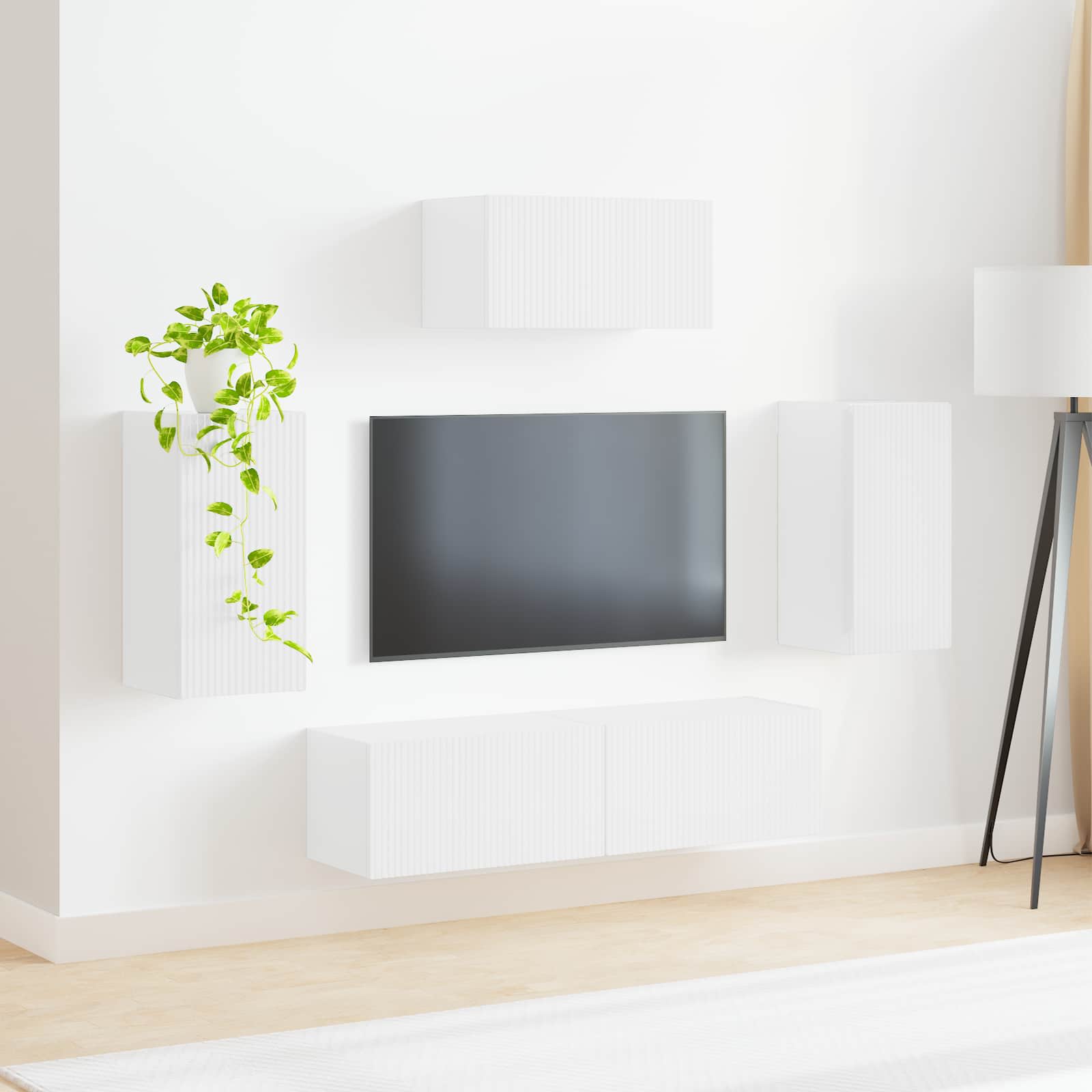 Conjunto De Mueble De Tv 5 Pcs Brillante Madera De Ingeniería