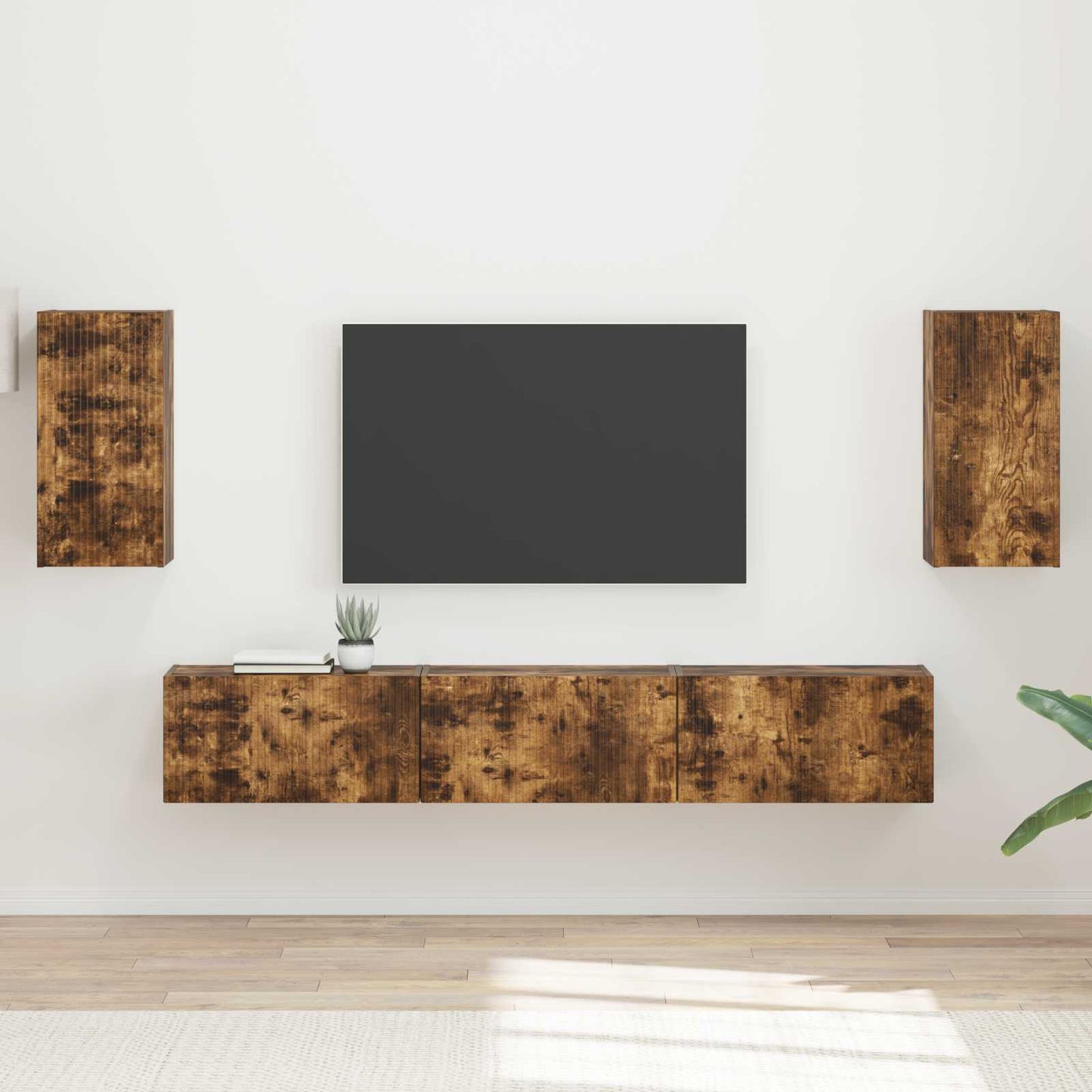 Conjunto De Mueble De Tv 5 Pcs Roble Ahumado