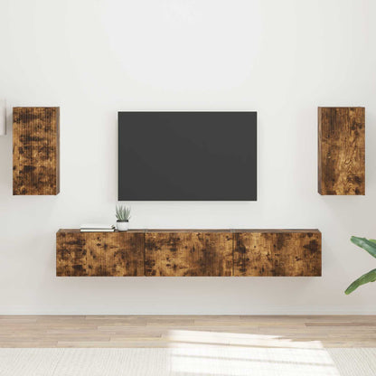 Conjunto De Mueble De Tv 5 Pcs Roble Ahumado