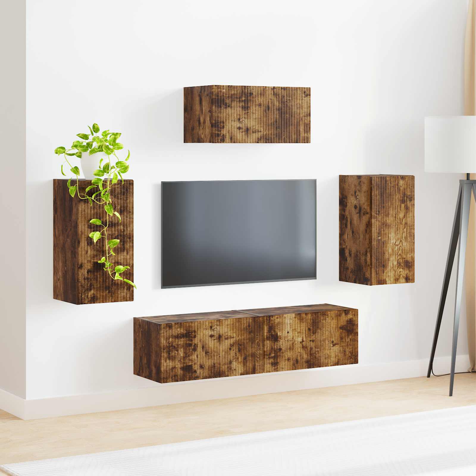 Conjunto De Mueble De Tv 5 Pcs Roble Ahumado
