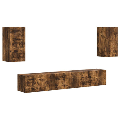 Conjunto De Mueble De Tv 5 Pcs Roble Ahumado