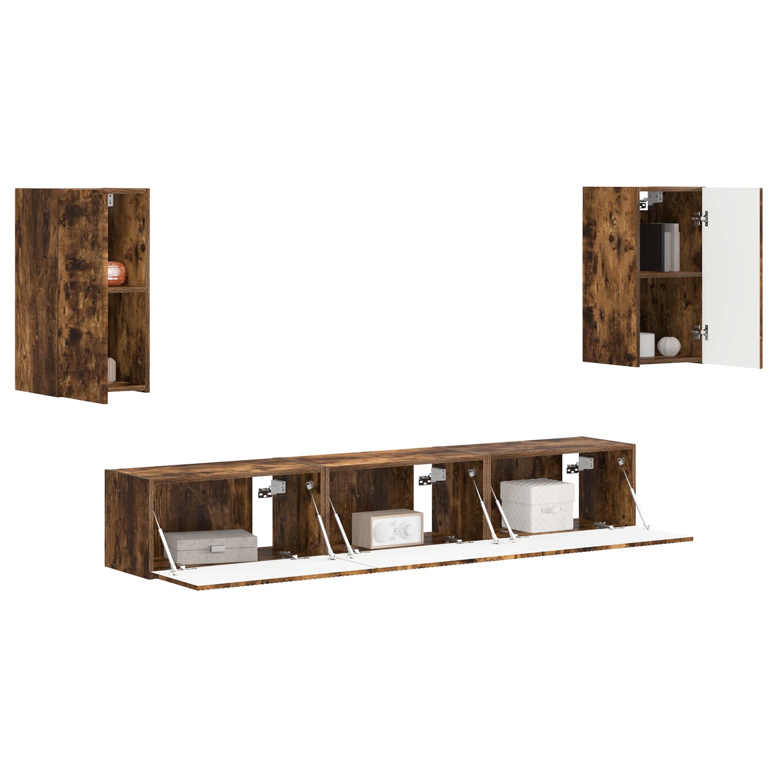 Conjunto De Mueble De Tv 5 Pcs Roble Ahumado
