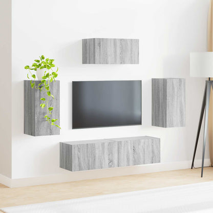 Conjunto De Mueble De Tv 5 Pcs Gris Sonoma Madera De Ingeniería