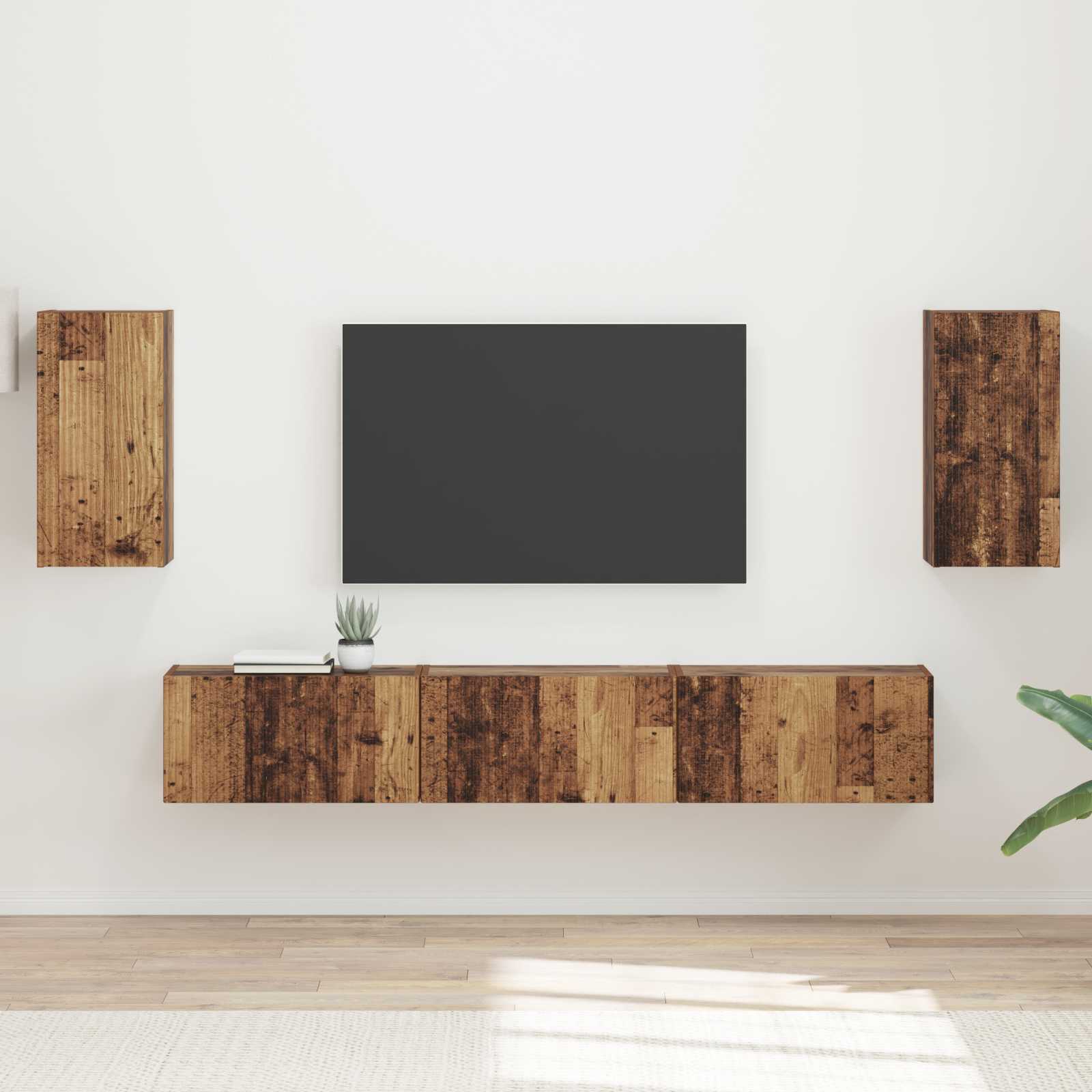 Conjunto De Mueble De Tv Montaje En La Pared 5 Pcs Madera Vieja