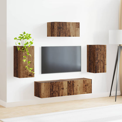 Conjunto De Mueble De Tv Montaje En La Pared 5 Pcs Madera Vieja