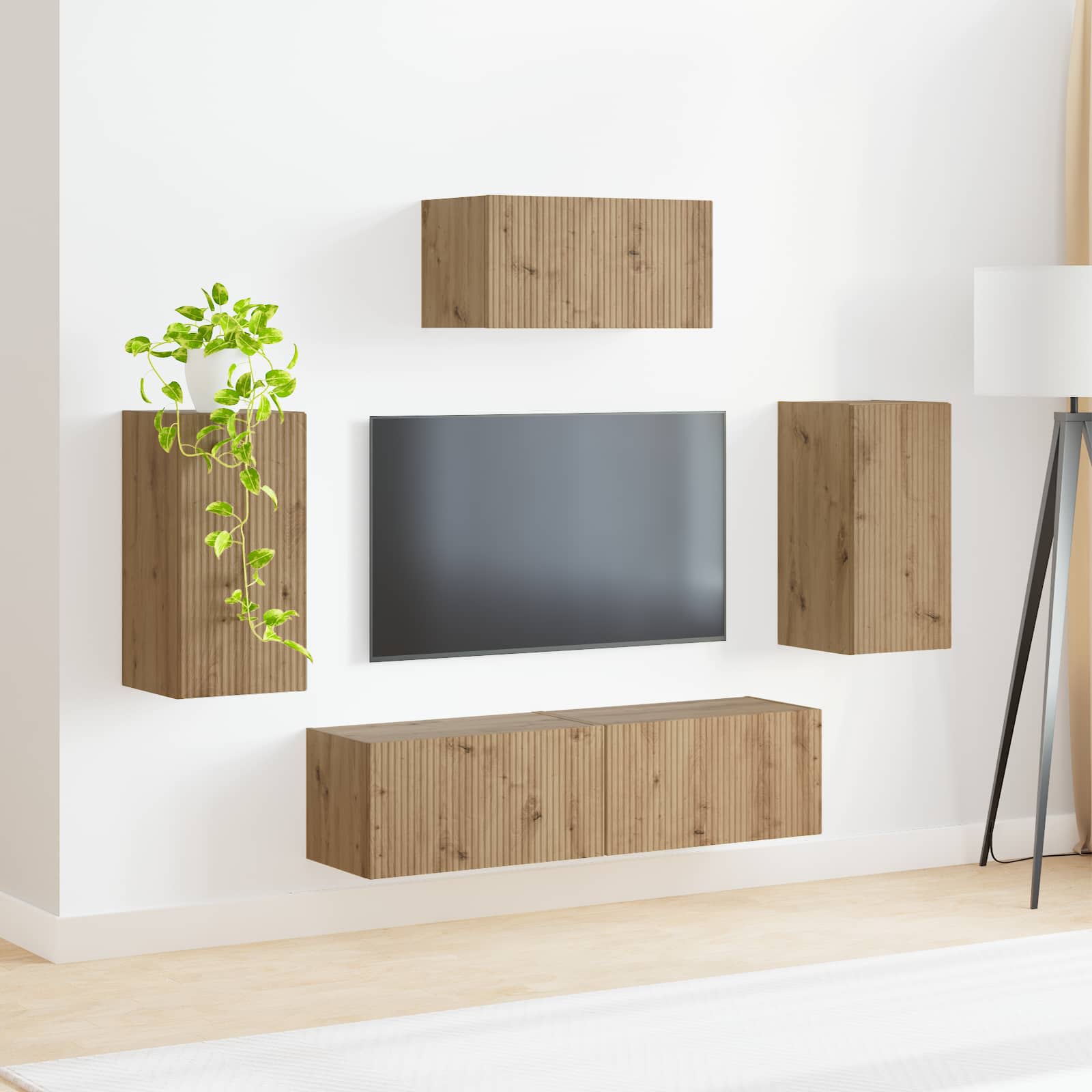 Conjunto De Mueble De Tv 5 Pcs Roble Artesanal
