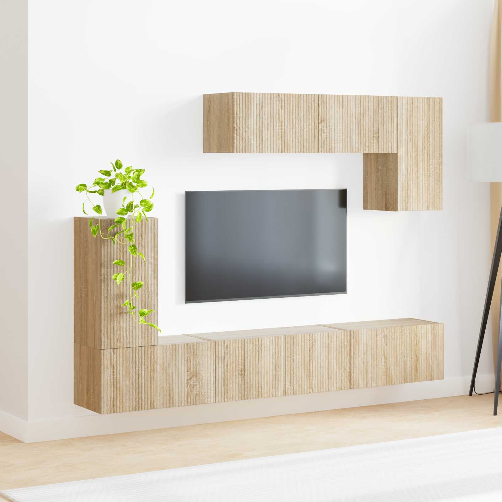 Conjunto De Mueble De Tv Montaje En La Pared 4 Pcs Roble Sonoma
