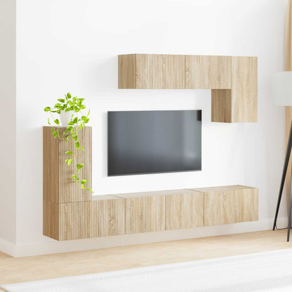 Conjunto De Mueble De Tv Montaje En La Pared 4 Pcs Roble Sonoma