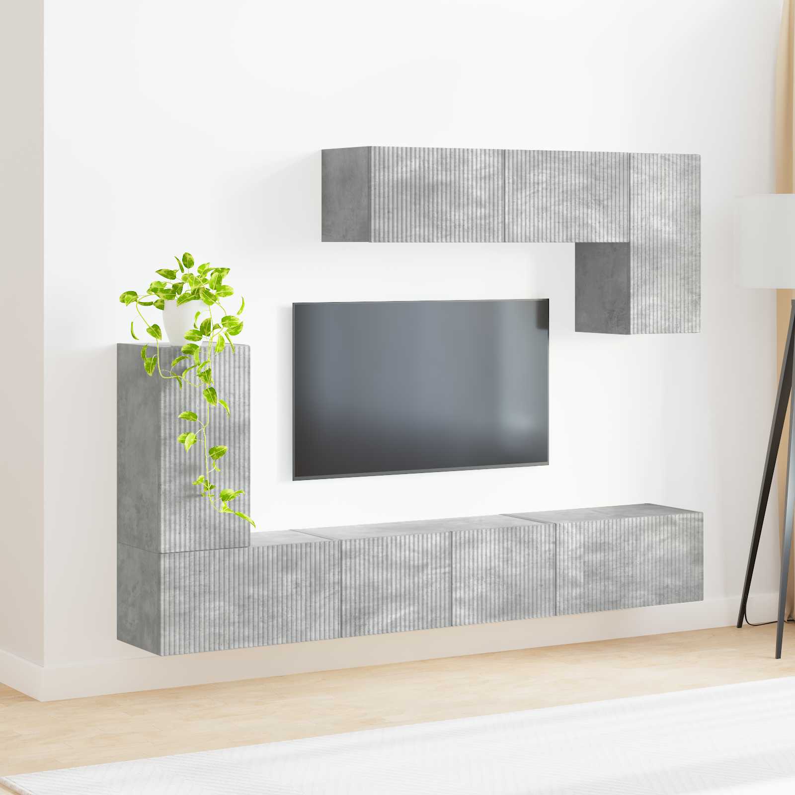Conjunto De Mueble De Tv 4 Pcs Gris Concreto