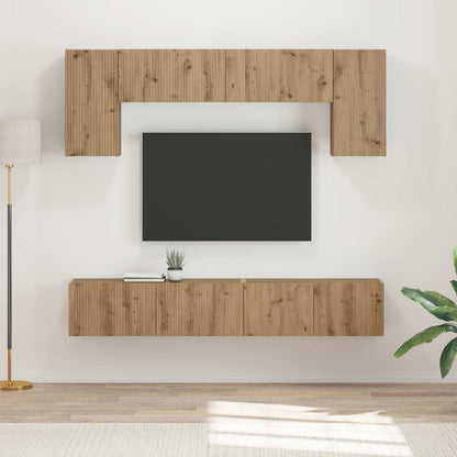 Conjunto De Mueble De Tv 4 Pcs Roble Ahumado