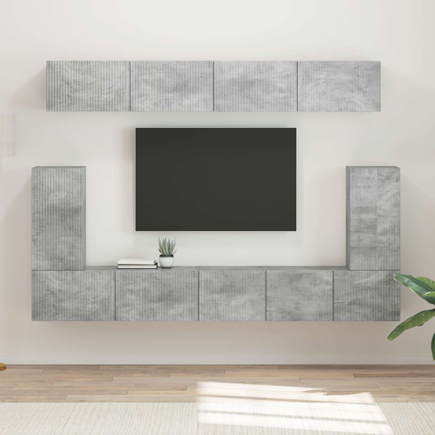 Conjunto De Mueble De Tv 5 Pcs Gris Concreto