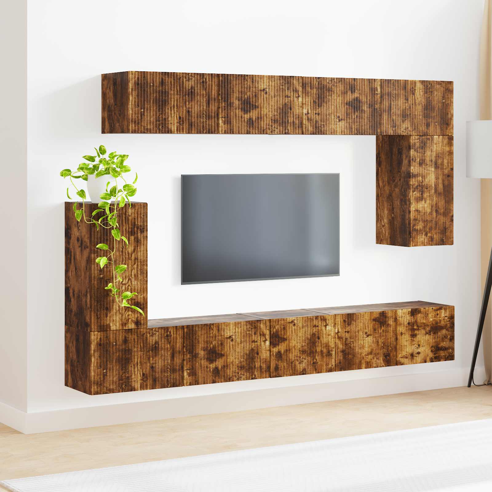 Conjunto De Mueble De Tv 5 Pcs Roble Ahumado