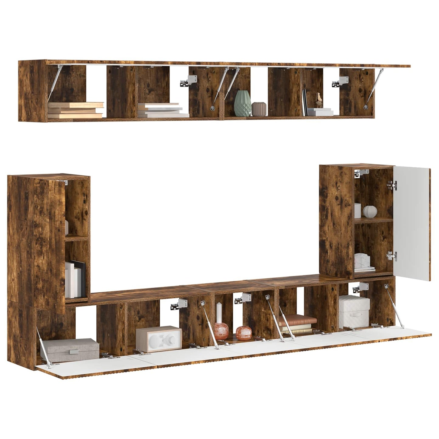 Conjunto De Mueble De Tv 5 Pcs Roble Ahumado