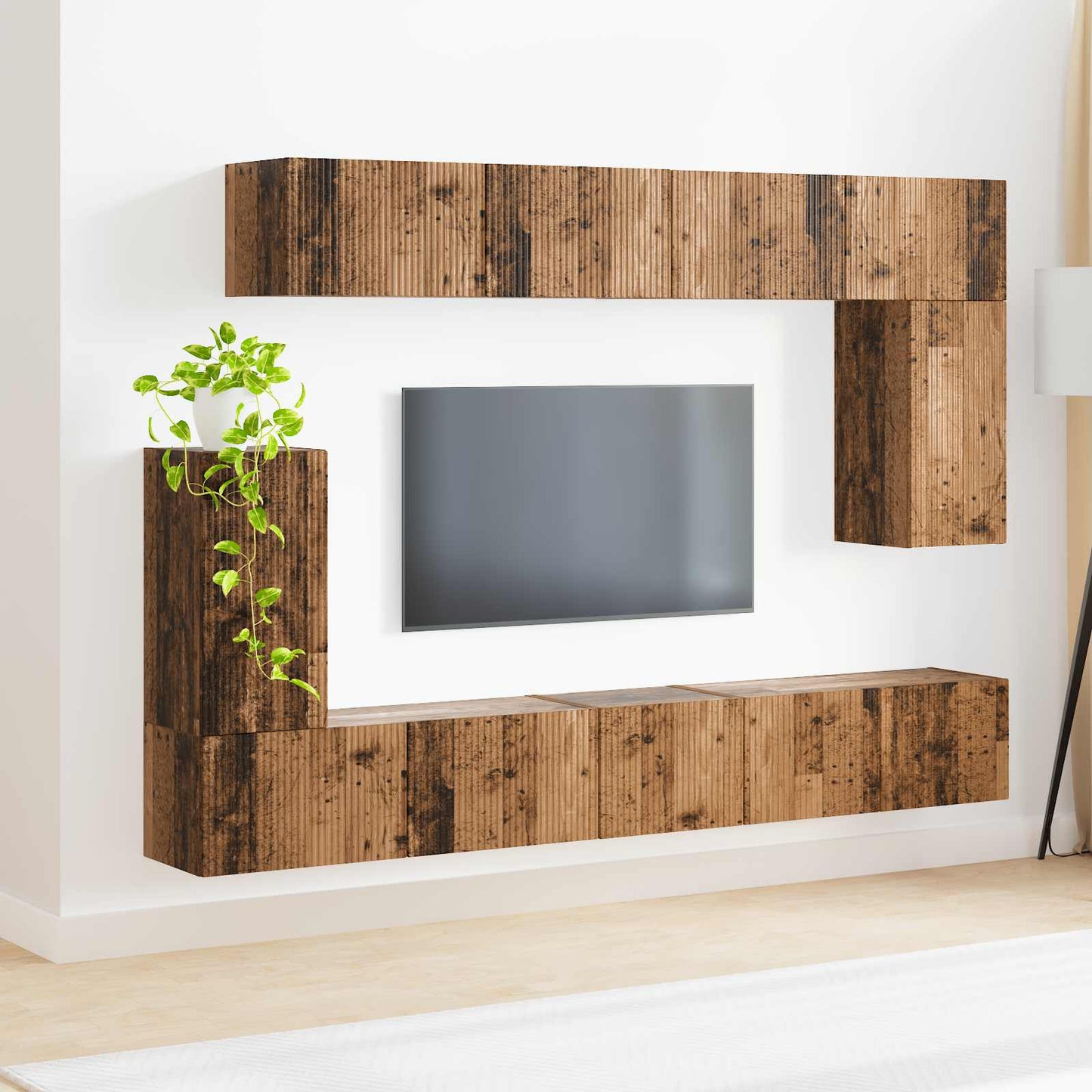 Conjunto De Mueble De Tv Montaje En La Pared 5 Pcs Madera Vieja