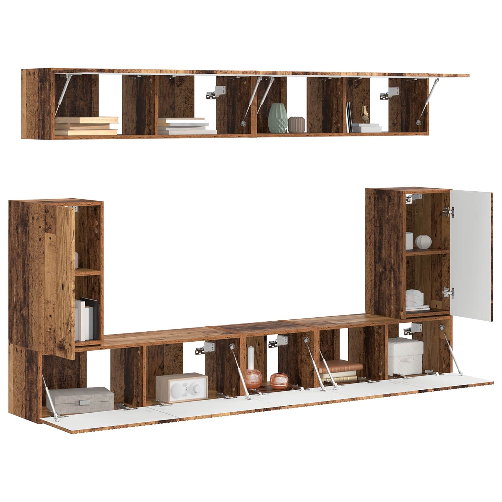 Conjunto De Mueble De Tv Montaje En La Pared 5 Pcs Madera Vieja