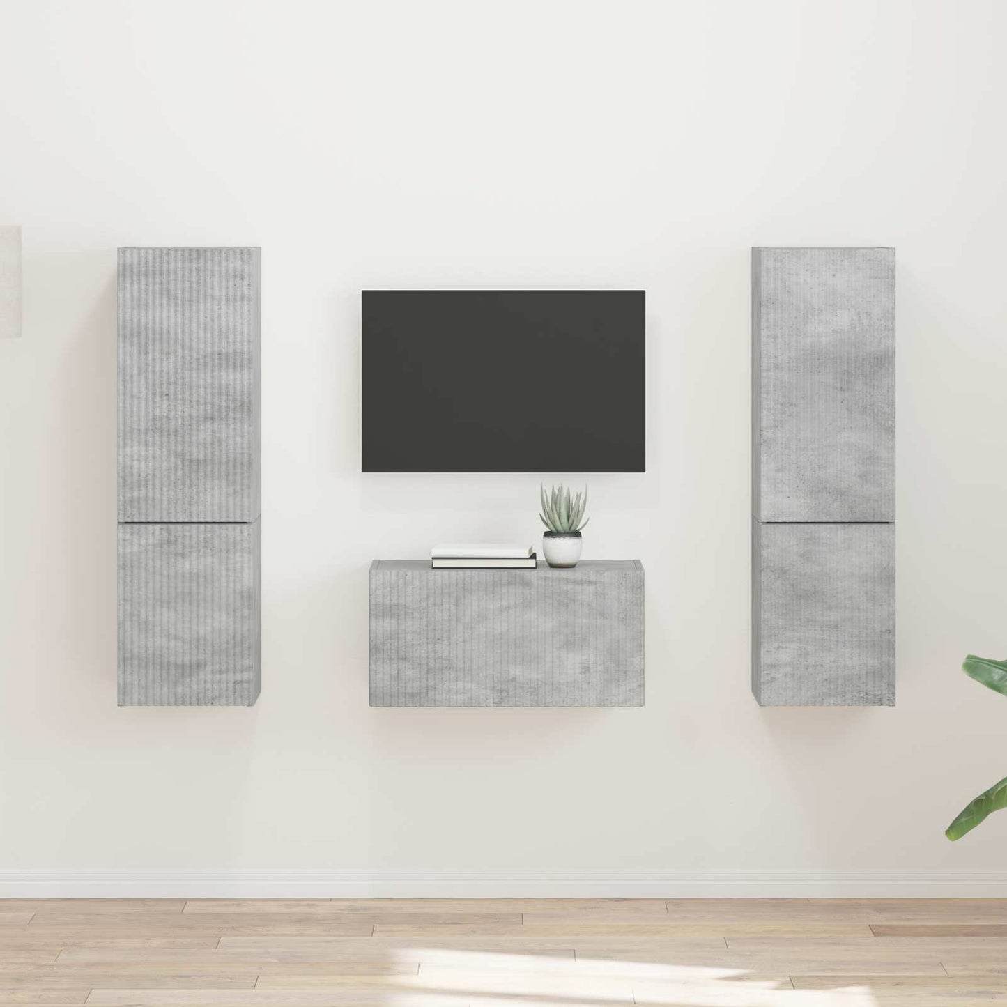 Conjunto De Mueble De Tv 5 Pcs Gris Concreto