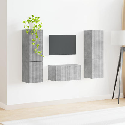 Conjunto De Mueble De Tv 5 Pcs Gris Concreto