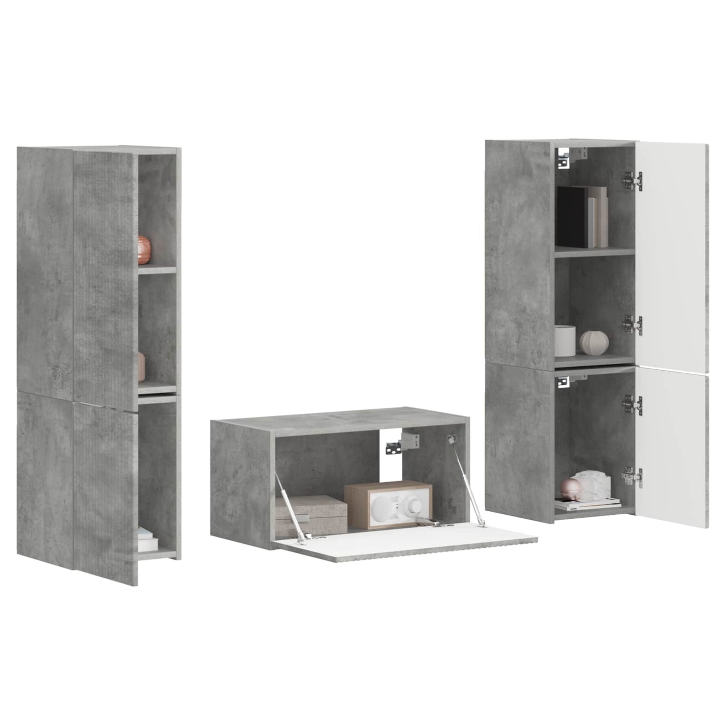 Conjunto De Mueble De Tv 5 Pcs Gris Concreto