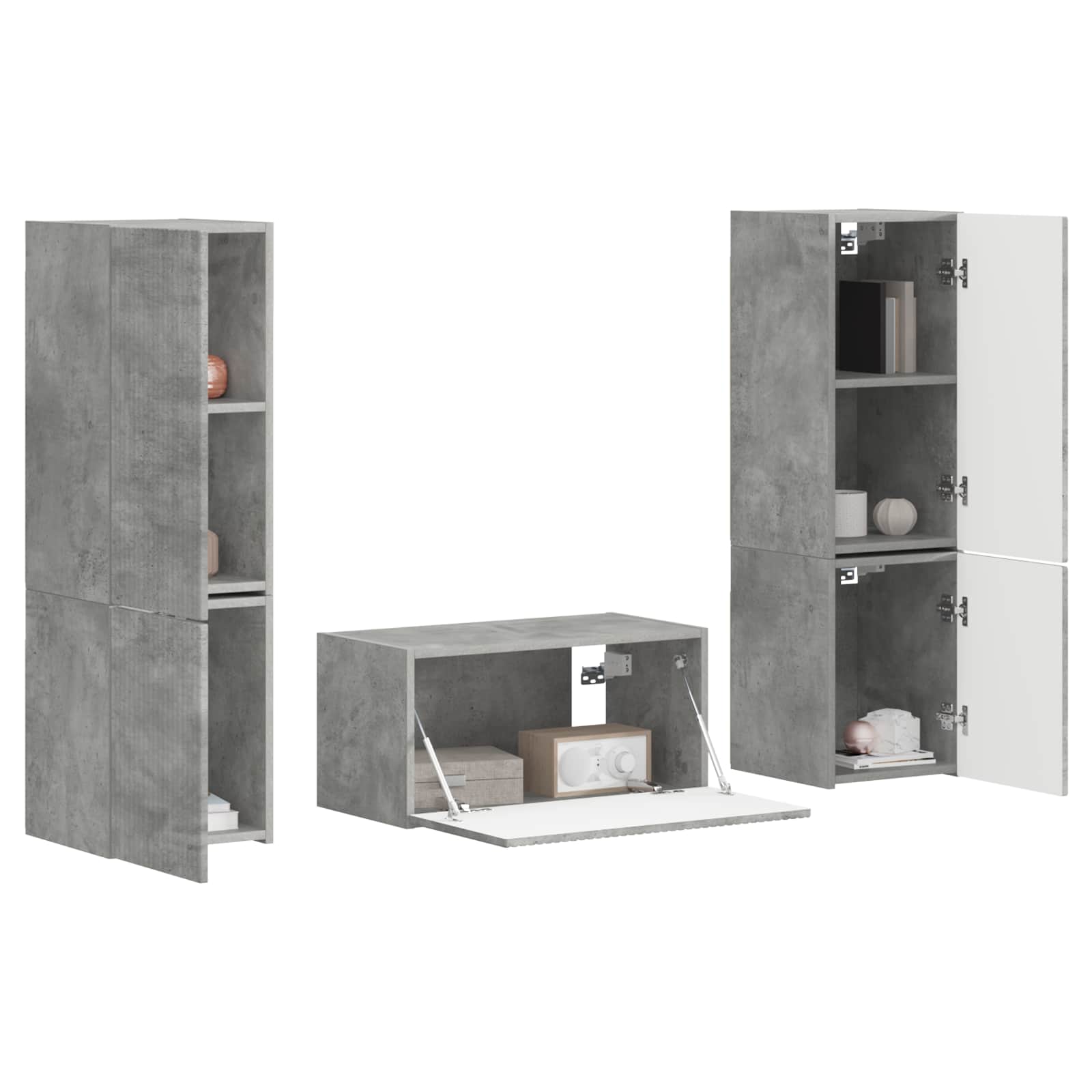 Conjunto De Mueble De Tv 5 Pcs Gris Concreto