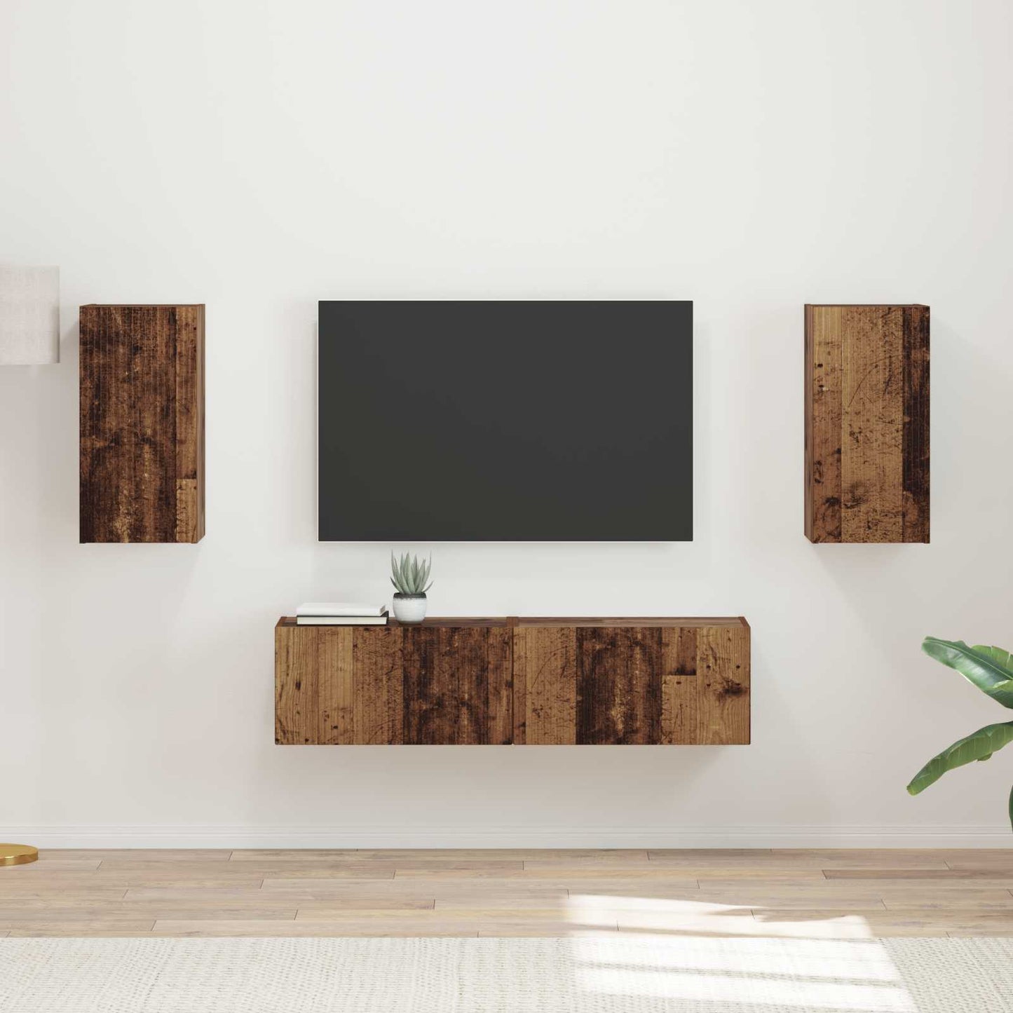 Conjunto De Mueble De Tv 4 Pcs Madera Vieja