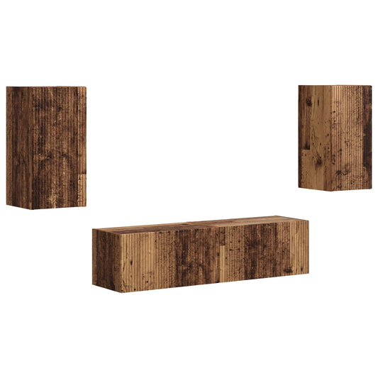 Conjunto De Mueble De Tv 4 Pcs Madera Vieja