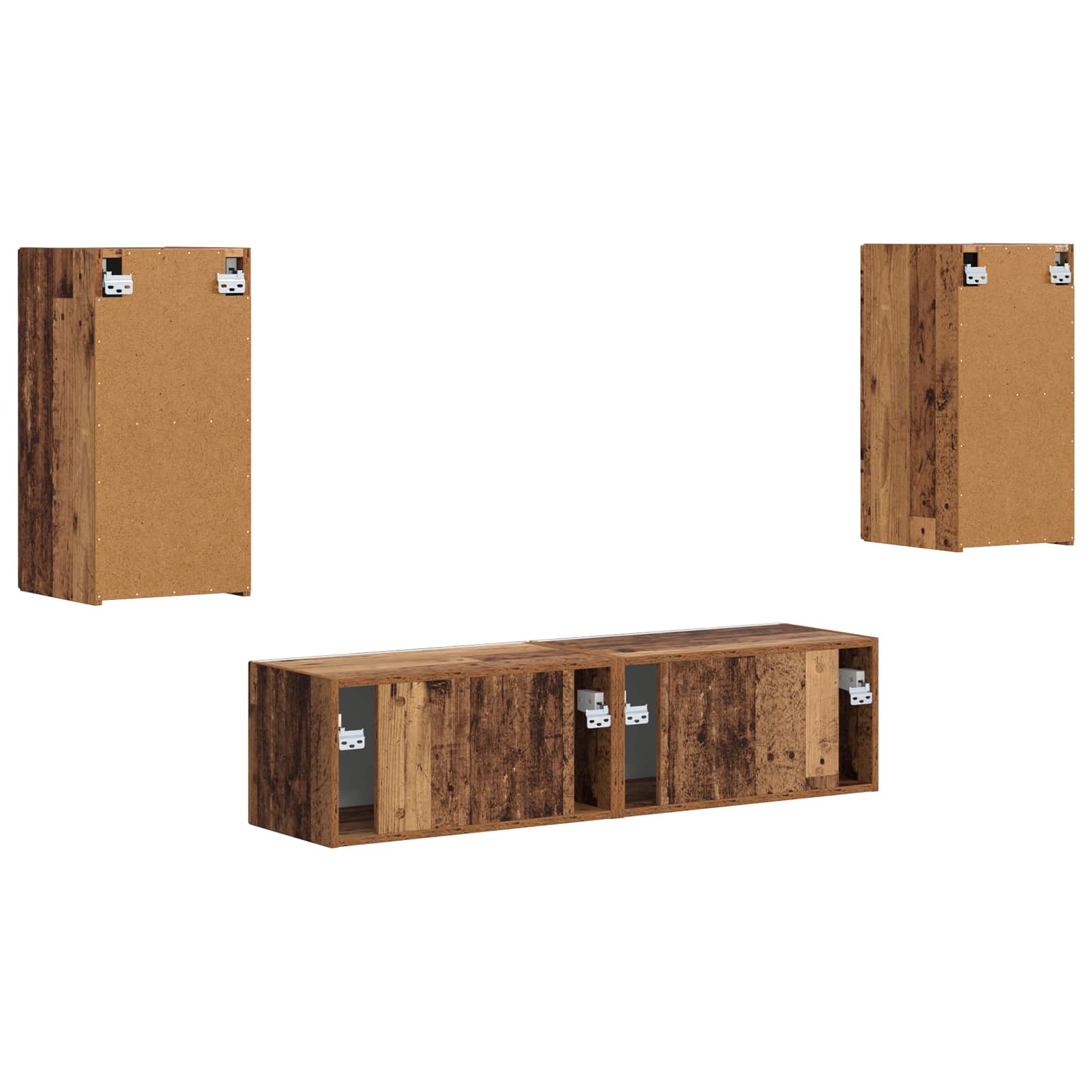 Conjunto De Mueble De Tv 4 Pcs Madera Vieja