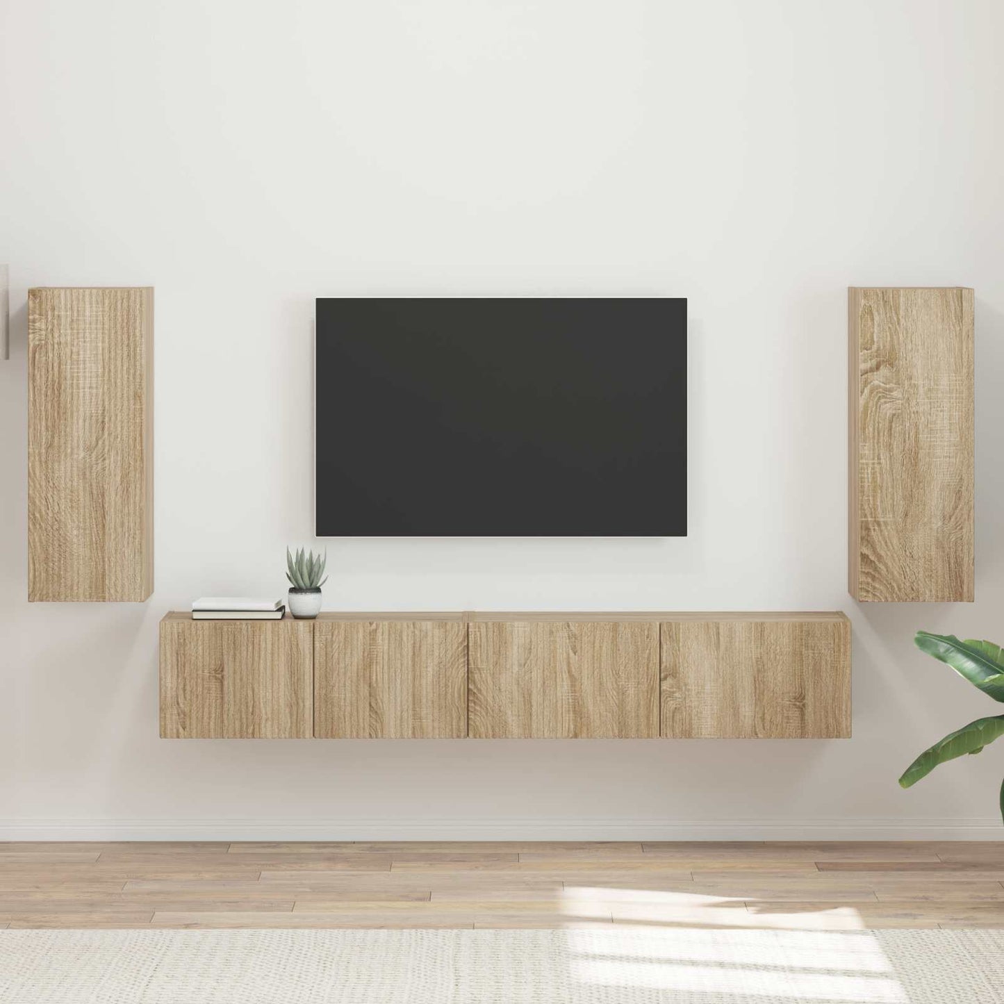 Conjunto De Mueble De Tv 4 Pcs Madera De Ingeniería